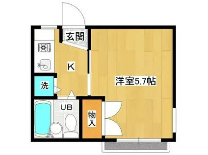 ヴィラ弥生(1K/1階)の間取り写真