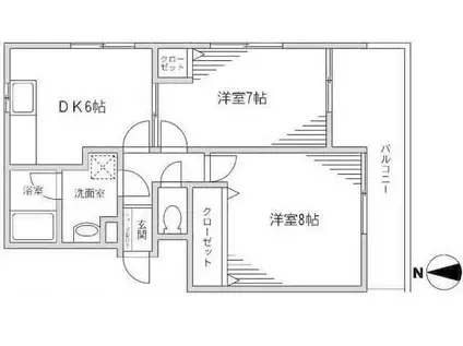 明日香IIIテラス(2DK/2階)の間取り写真