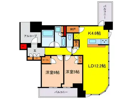 シエリアタワー中之島(2LDK/22階)の間取り写真
