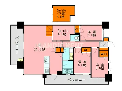 パークアソシア室見河畔(3LDK/7階)の間取り写真