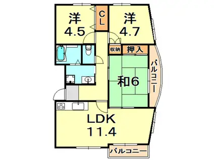 ファイブ西岡本(3LDK/2階)の間取り写真