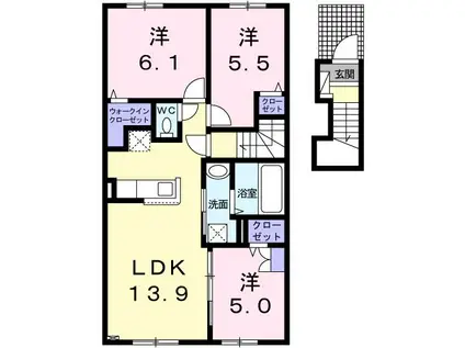 ボヌール 松風(3LDK/2階)の間取り写真