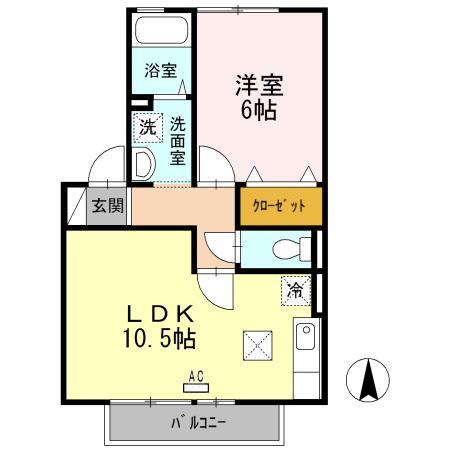ウィルモア宮小路B(1LDK/1階)の間取り写真