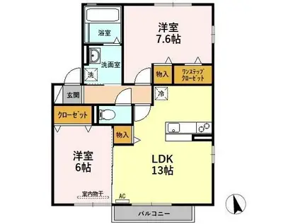 アッパルタメント ディ ソーレ A(2LDK/2階)の間取り写真