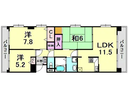 ジュエルコート甲子園口II(3LDK/1階)の間取り写真