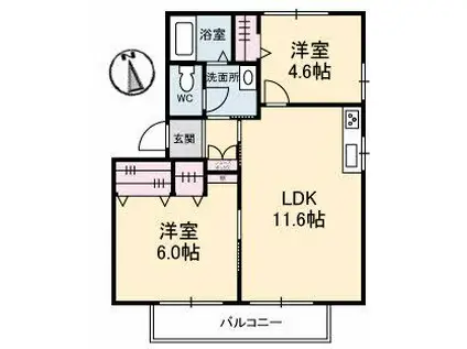 フラッツチェリーB棟(2LDK/2階)の間取り写真