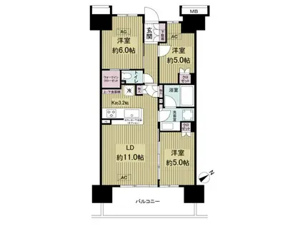 ザパームス相模原パークブライティアB棟(3LDK/12階)の間取り写真