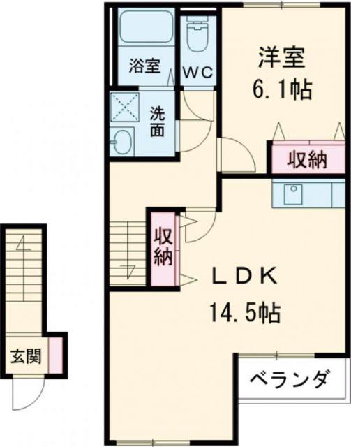 グランディール田彦(1LDK/2階)の間取り写真