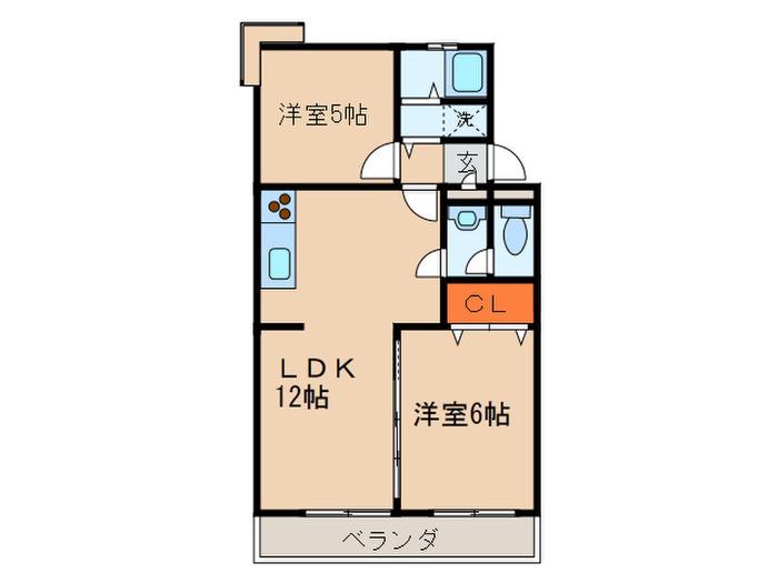 パラシオン城下(2LDK/3階)の間取り写真