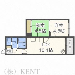 ラ・ルーチェ発寒(2LDK/4階)の間取り写真