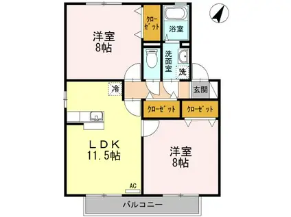 ラ・トレーフル(2LDK/2階)の間取り写真