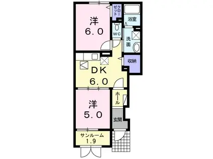 プロムナードカルム(2DK/1階)の間取り写真