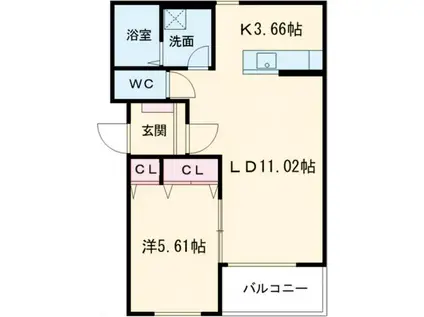 グランメール本通I(1LDK/3階)の間取り写真