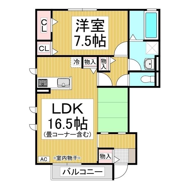 ポムスクウェア稲里 F(1LDK/1階)の間取り写真