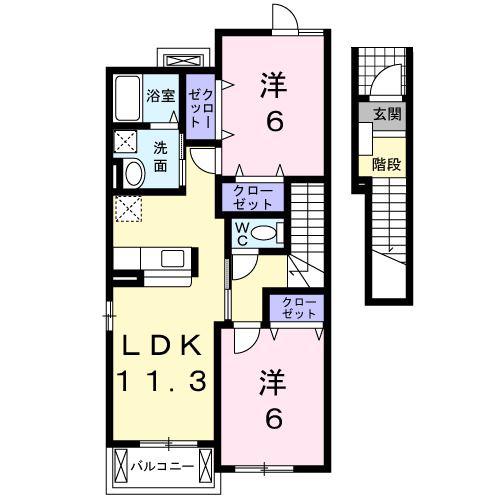 セレーノB(2LDK/2階)の間取り写真