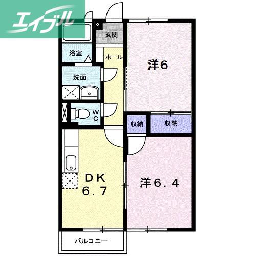 サンスクエア-D(2DK/2階)の間取り写真