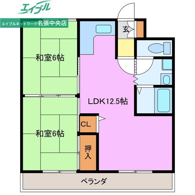 エムテック名張2番館(2LDK/6階)の間取り写真