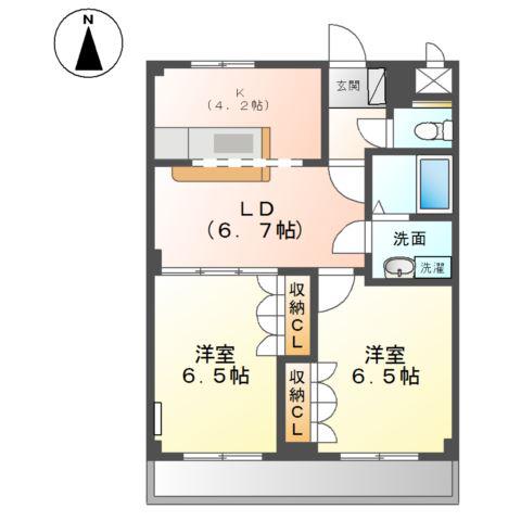 ツインビレッジ(2LDK/2階)の間取り写真
