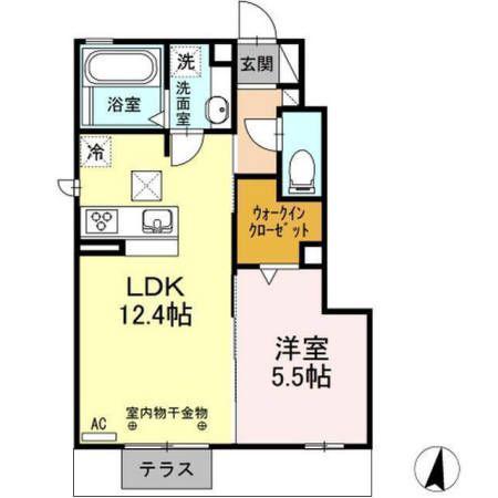 ブランドール勝川(1LDK/1階)の間取り写真