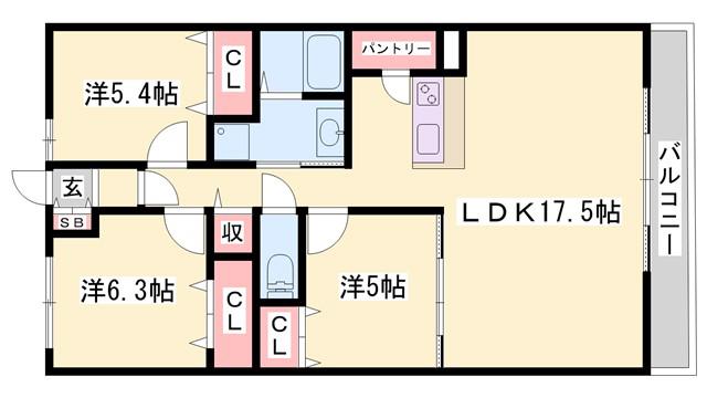キャッスルコート田寺東(3LDK/1階)の間取り写真