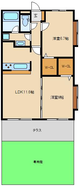ルミエール鷺沼(2LDK/1階)の間取り写真