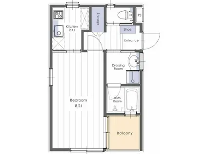 VERONA B棟(1K/2階)の間取り写真