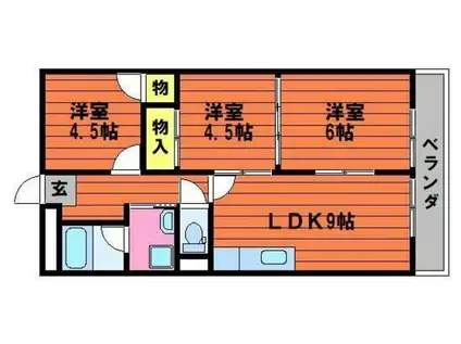 カウル十日市(3LDK/3階)の間取り写真