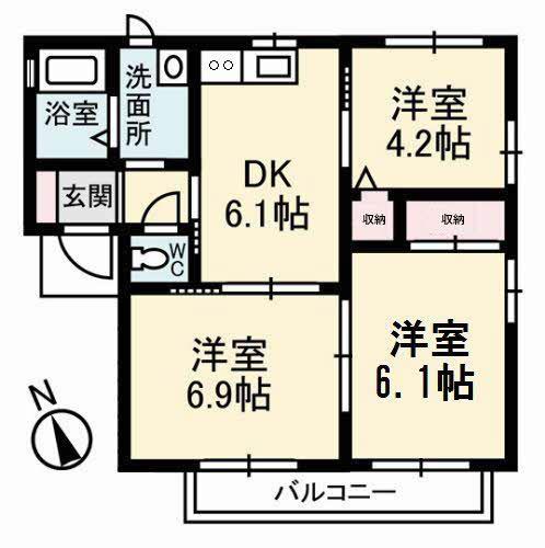 ツインコーポ三宅B棟(3DK/2階)の間取り写真