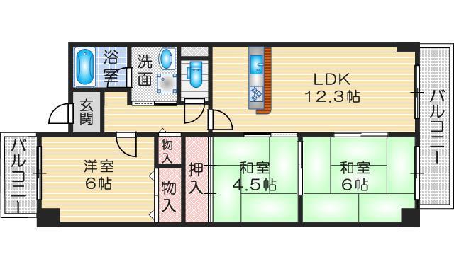 アルデール緑地(3LDK/3階)の間取り写真