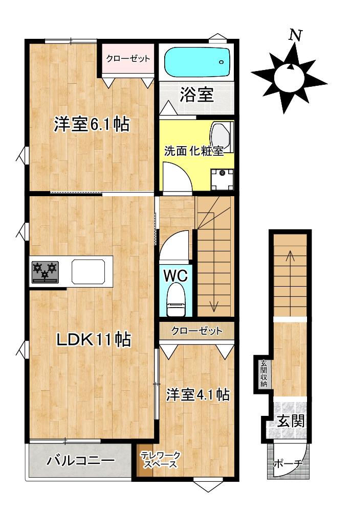 ラルジュ八潮A棟(2LDK/2階)の間取り写真