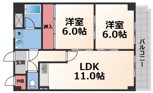 フェルザ長田(2LDK/4階)の間取り写真