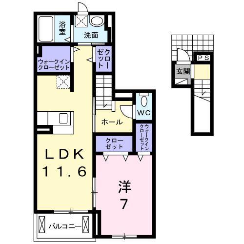 ハッピーフォレストVI(1LDK/2階)の間取り写真