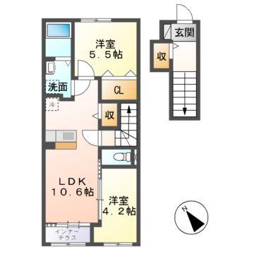 久居相川町アパート(2LDK/2階)の間取り写真
