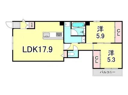シャーメゾン高木東町ウエスト(2LDK/1階)の間取り写真
