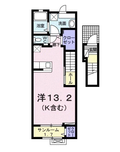 フラーゼ(ワンルーム/2階)の間取り写真