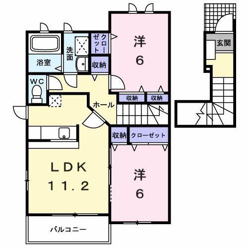 サニーハイツ柏原II(2LDK/2階)の間取り写真