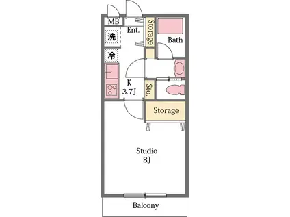 ＪＲ八高線 小川町駅(埼玉) 徒歩8分 2階建 築13年(1K/2階)の間取り写真