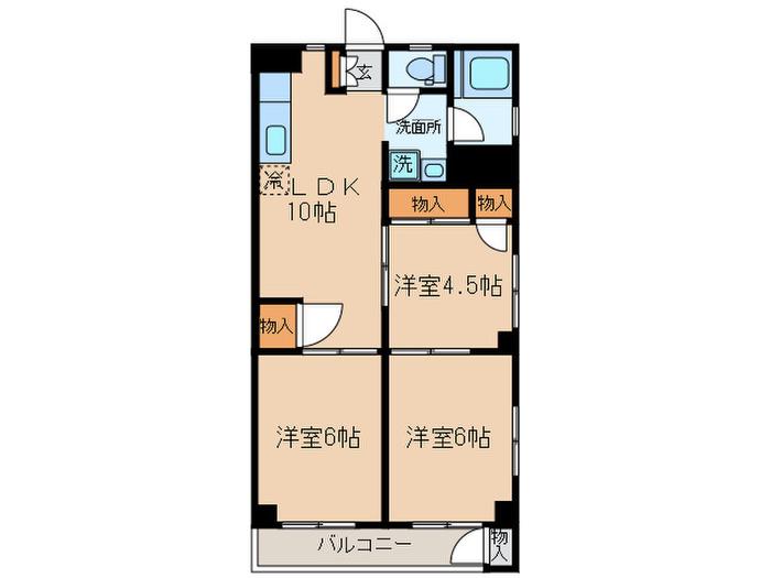 深行ビル(3LDK/3階)の間取り写真