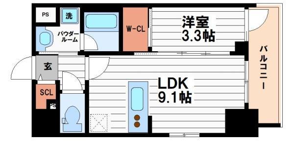 S-RESIDENCE松屋町ASENCE(1LDK/3階)の間取り写真