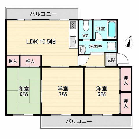 ひよどり台7団地34号棟(3LDK/2階)の間取り写真