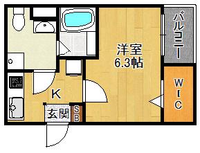 ロワジール宝塚(1K/2階)の間取り写真