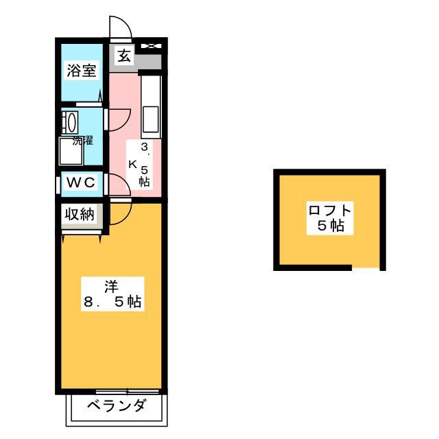 ハウスフォー B(1K/2階)の間取り写真