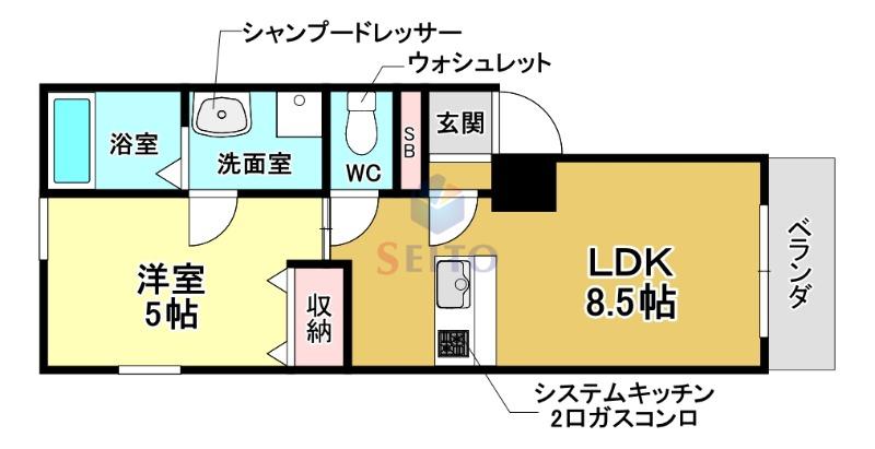 CASA曽根西町(1LDK/3階)の間取り写真