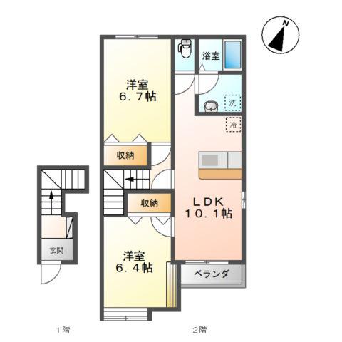 サニーテラス(2LDK/2階)の間取り写真