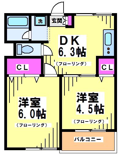 ハイム川原(2DK/2階)の間取り写真
