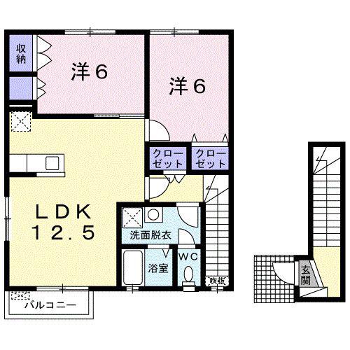 コンフォート岡小名B(2LDK/2階)の間取り写真