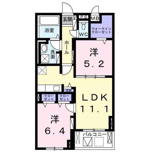 サウス CASTLE 高平(2LDK/2階)の間取り写真
