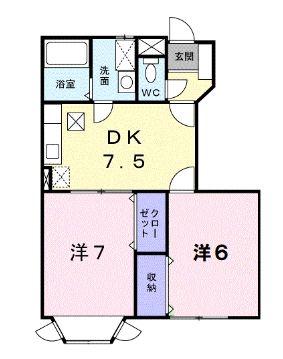 エム・シライトB(2DK/1階)の間取り写真