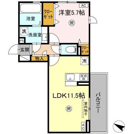 CIEL B棟(1LDK/2階)の間取り写真
