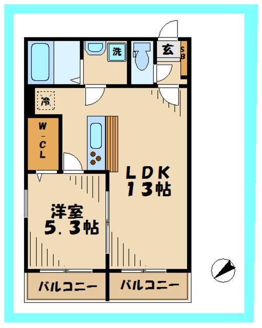 RESAM稲城長沼(1LDK/1階)の間取り写真